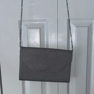Halogen Sparkling Gray Chain Clutch